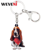 Acrylic Sitting Basset Hound Dog Keychain Ring