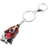 Acrylic Sitting Basset Hound Dog Keychain Ring