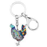 Floral Chicken Rooster Keychains Car Purse Bag Decoration Gift