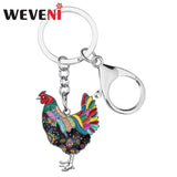 Floral Chicken Rooster Keychains Car Purse Bag Decoration Gift