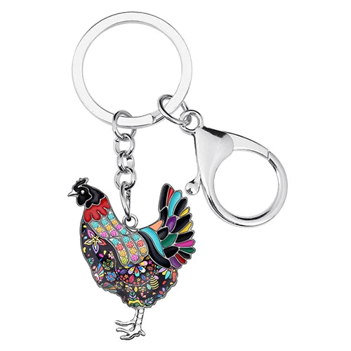 Floral Chicken Rooster Keychains Car Purse Bag Decoration Gift