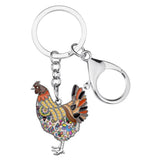 Floral Chicken Rooster Keychains Car Purse Bag Decoration Gift