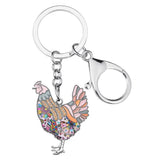 Floral Chicken Rooster Keychains Car Purse Bag Decoration Gift