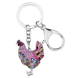 Floral Chicken Rooster Keychains Car Purse Bag Decoration Gift