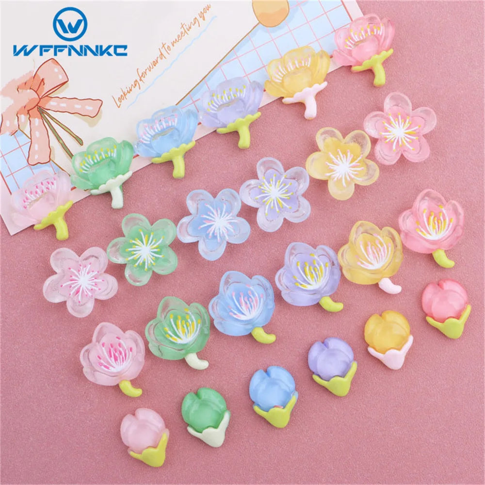 20Pcs Peach Blossom Sakura Resin Earrings Headwear Jewelry Deco