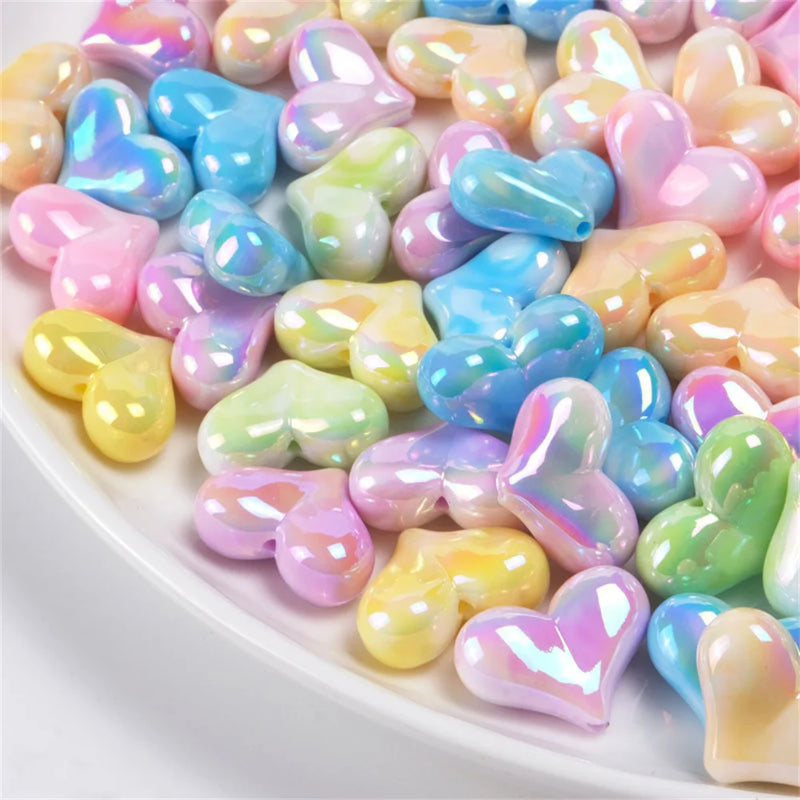 30Pcs Colorful Acrylic Heart Bead DIY Necklace Phone Case Keychain Decor Charms