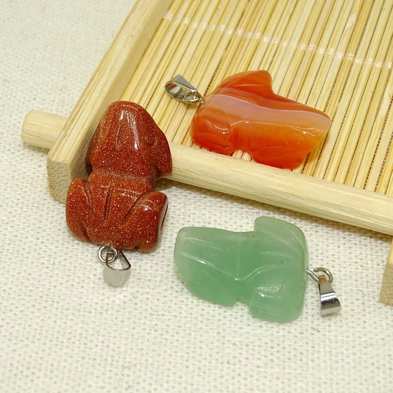 12pcs Mix Multi-style Carved Frog Natural Stone Charms Pendants