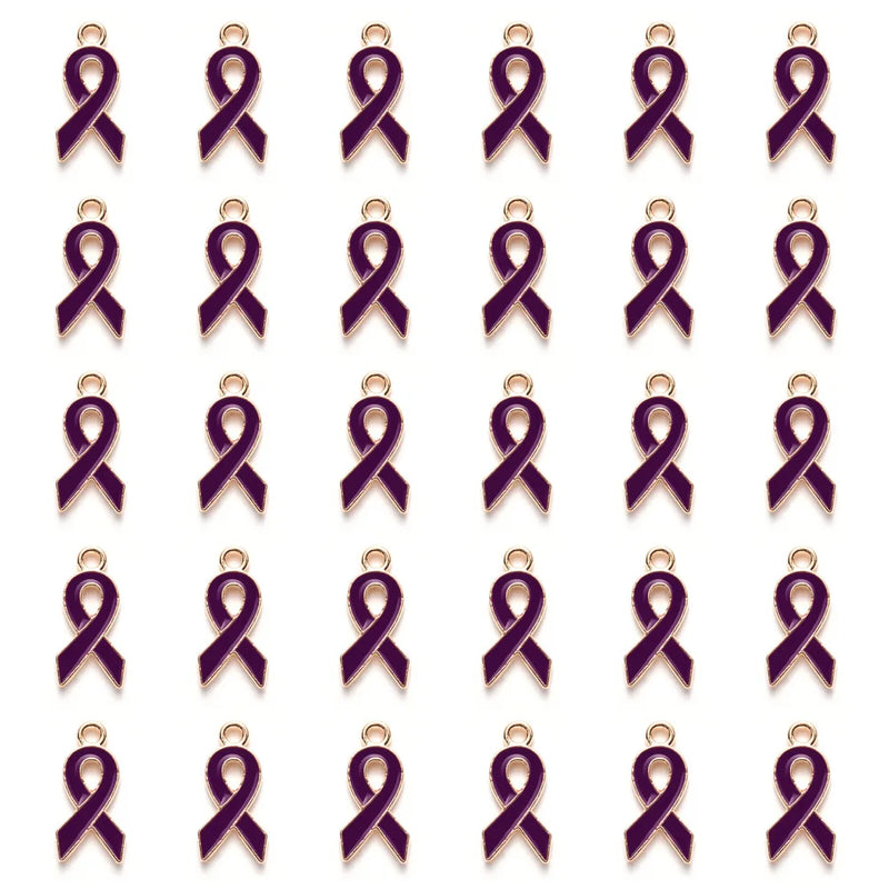 30 Pcs Ribbon Charms Cancer Awareness Alzheimer Pendant for DIY Jewelry Making