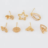 16Pcs CZ Earrings Stud/Genuine Plating/Multi Shape/DIY Making