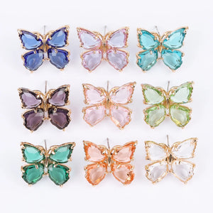 20Pcs Butterfly Crystal Stud Earrings, Multi Color Jewelry Findings