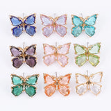 20Pcs Butterfly Crystal Stud Earrings, Multi Color Jewelry Findings