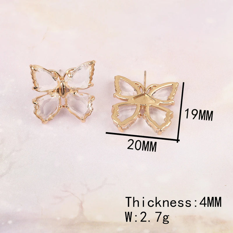 20Pcs Butterfly Crystal Stud Earrings, Multi Color Jewelry Findings