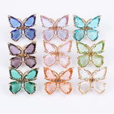 20Pcs Butterfly Crystal Stud Earrings, Multi Color Jewelry Findings