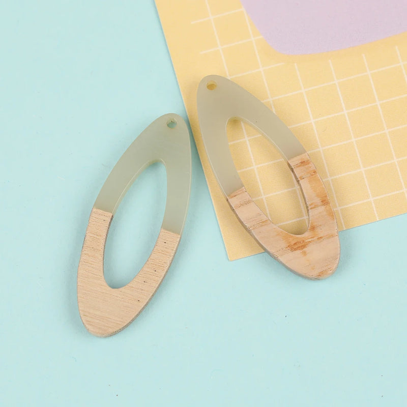 30Pcs 19*49MM Earrings Pendants/Natural Wood & Resin/Jewelry Findings/Oval Shape
