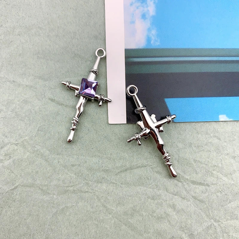 50Pcs Hand Made Cross Shape Earrings Pendant Alloy Effect