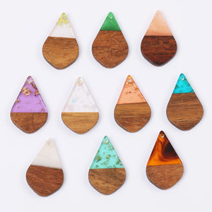 50Pcs 18*28MM Waterdrop Shape Earring Findings Natural Wood Resin Pendant