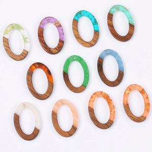 50Pcs Hand Made Oval Shape Wood Resin Charms Earring Findings Necklace Pendant