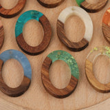 50Pcs Hand Made Oval Shape Wood Resin Charms Earring Findings Necklace Pendant