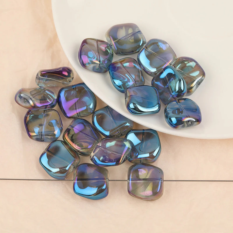 60pcs 17*18MM Square Shape Glass Beads Aurora Effect