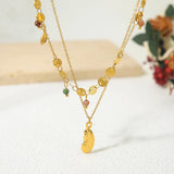18K Plated Stainless Steel Layered Necklaces with Natural Stone Charm