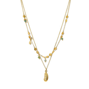 18K Plated Stainless Steel Layered Necklaces with Natural Stone Charm