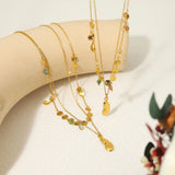 18K Plated Stainless Steel Layered Necklaces with Natural Stone Charm