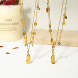 18K Plated Stainless Steel Layered Necklaces with Natural Stone Charm