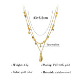 18K Plated Stainless Steel Layered Necklaces with Natural Stone Charm