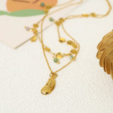 18K Plated Stainless Steel Layered Necklaces with Natural Stone Charm