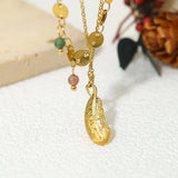 18K Plated Stainless Steel Layered Necklaces with Natural Stone Charm