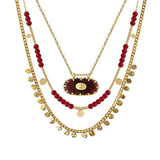 Boho Stainless Steel Charm Layered Necklaces Vintage Red Acrylic Beads Chains