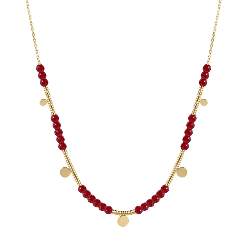 Boho Stainless Steel Charm Layered Necklaces Vintage Red Acrylic Beads Chains