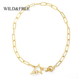 WILD Star Toggle Necklace for Women Stainless Steel Plated Thick Chain
