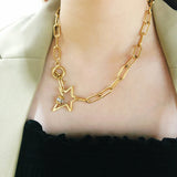 WILD Star Toggle Necklace for Women Stainless Steel Plated Thick Chain