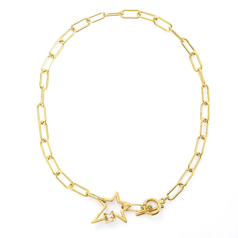 WILD Star Toggle Necklace for Women Stainless Steel Plated Thick Chain