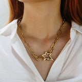 WILD Star Toggle Necklace for Women Stainless Steel Plated Thick Chain
