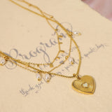 Stylish Stainless Steel Heart Pendant Necklace with Pearl Charms