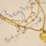 Stylish Stainless Steel Heart Pendant Necklace with Pearl Charms
