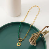 Stainless Steel Green Stone Beads Pendant Necklace