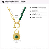 Stainless Steel Green Stone Beads Pendant Necklace