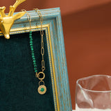 Stainless Steel Green Stone Beads Pendant Necklace