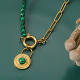 Stainless Steel Green Stone Beads Pendant Necklace