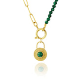 Stainless Steel Green Stone Beads Pendant Necklace