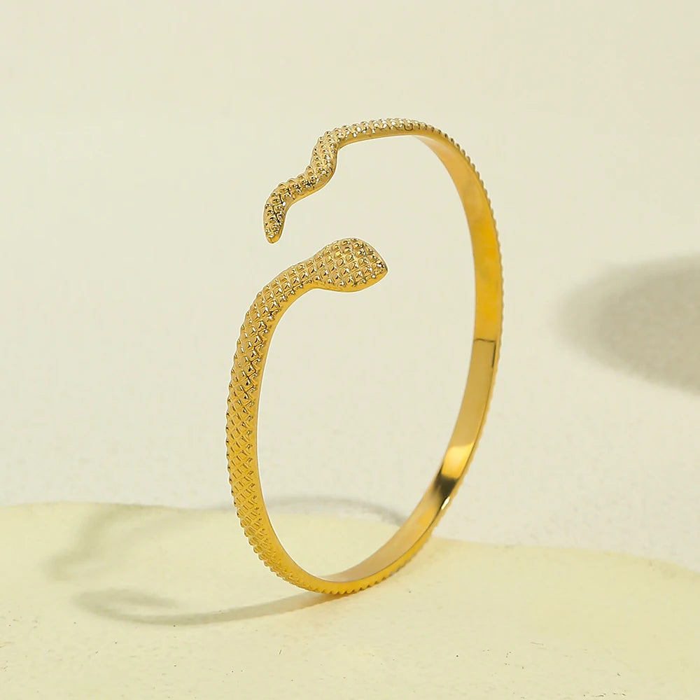 Vintage Stainless Steel Snake Cuff Bracelet for Women