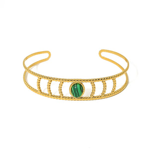 Vintage Malachite Stainless Steel Cuff Bracelet Green Bangle Jewelry