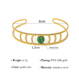 Vintage Malachite Stainless Steel Cuff Bracelet Green Bangle Jewelry