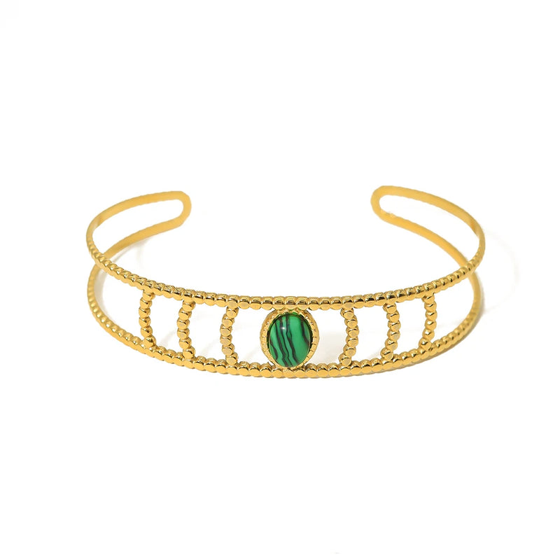 Vintage Malachite Stainless Steel Cuff Bracelet Green Bangle Jewelry