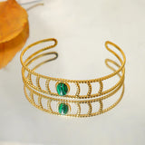 Vintage Malachite Stainless Steel Cuff Bracelet Green Bangle Jewelry