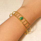 Vintage Malachite Stainless Steel Cuff Bracelet Green Bangle Jewelry