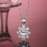 Flower Pendant Diamond Necklace 925 Sterling Silver